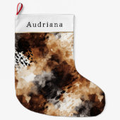 Grande Chaussette De Noël Brown Cream Black Leopard Animal Christmas (Devant)