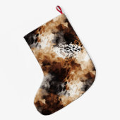 Grande Chaussette De Noël Brown Cream Black Leopard Animal Christmas (Dos (Accrochage))