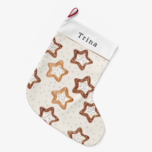 Grande Chaussette De Noël Brown Cream White Star Cookies Christmas   (Devant (Accrochage))