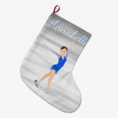 Grande Chaussette De Noël Brunette Patinage Figure En Bleu (Devant (Accrochage))