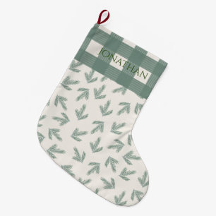 Grande Chaussette De Noël Buffalo Check Green Plaid Typographie Holiday