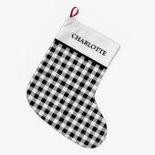 Grande Chaussette De Noël Buffalo Plaid Christmas Black White (Devant (Accrochage))
