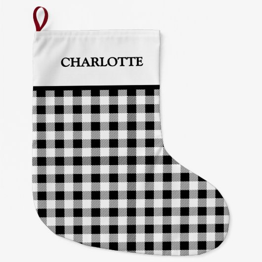 Grande Chaussette De Noël Buffalo Plaid Christmas Black White (Devant)