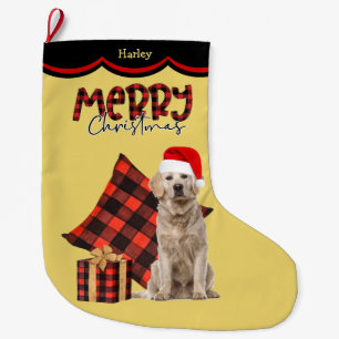 Grande Chaussette De Noël Buffalo Plaid Golden Retriever Dog