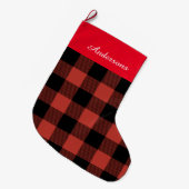 Grande Chaussette De Noël Buffle Rouge Plaid Avec Nom (Devant (Accrochage))