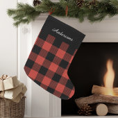 Grande Chaussette De Noël Buffle Rouge Plaid Avec Nom