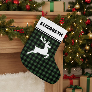 Grande Chaussette De Noël Buffle vert et noir plaqué avec Reindeer personnal
