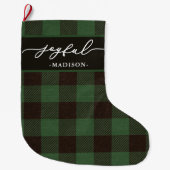 Grande Chaussette De Noël Buffle vert Plaid avec Joyeux Script Noël (Devant)