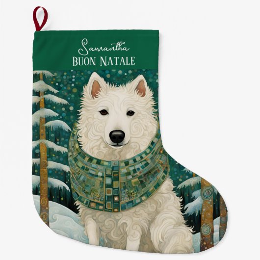 Grande Chaussette De Noël Buon Natale Italien Loup Blanc (Devant)