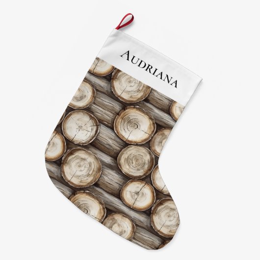 Grande Chaussette De Noël Cabine de bois Noël (Devant (Accrochage))