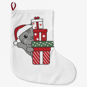 Grande Chaussette De Noël Cadeau de Noël Chat Animaux d'hiver Chats