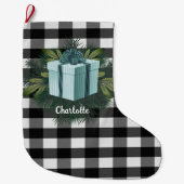 Grande Chaussette De Noël Cadeau de Noël Plaid Buffalo | TURQUOISE (Devant)