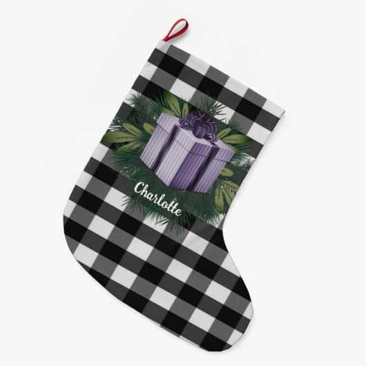 Grande Chaussette De Noël Cadeau de Noël Plaid Buffalo | Violet (Devant (Accrochage))