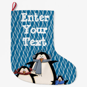 Grande Chaussette De Noël Cadeaux et décor d'amusement de pingouin