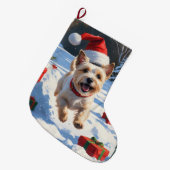 Grande Chaussette De Noël Cairn Terrier Courir en neige avec le Casquette de (Devant (Accrochage))