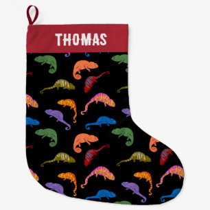 Grande Chaussette De Noël Caméléons Reptiles Colorés Lézards Enfants Noël