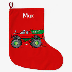 Grande Chaussette De Noël Camion de monstre transportant l'arbre de Noël :