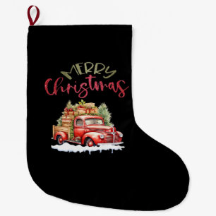 Grande Chaussette De Noël Camion Rouge Joyeux Noël Arbre Père Noël Mignon Vi
