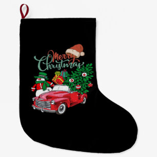 Grande Chaussette De Noël Camionnette Rouge Ramassage Sapin de Noël Joyeux N