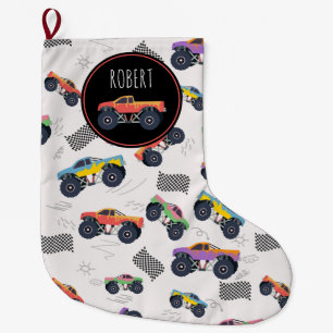 Grande Chaussette De Noël Camions Monster Colorés Racing Enfants Nom personn