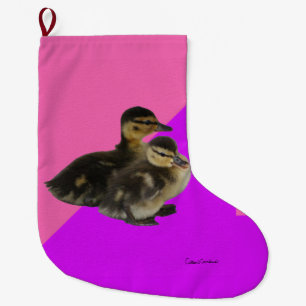 Grande Chaussette De Noël Canetons sur framboise rose et sorbet violet