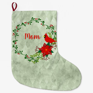 Grande Chaussette De Noël Cardinals Wreath Personnalisé