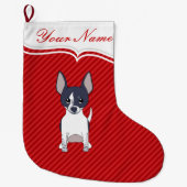 Grande Chaussette De Noël Caricature noir blanc souriant Chihuahua Chiot Chi (Devant)