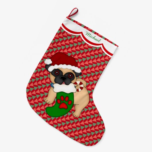 Grande Chaussette De Noël Carlin  Puppy Motif personnalisé (Devant (Accrochage))
