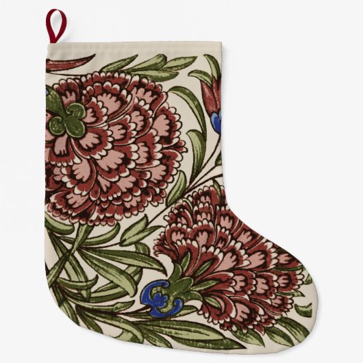 Grande Chaussette De Noël Carnation Carrelage Fleur Antique Art Rustique (Devant)