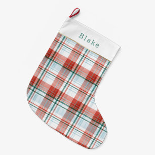 Grande Chaussette De Noël Carreaux Rouge Bleu Vert Rayures Noël