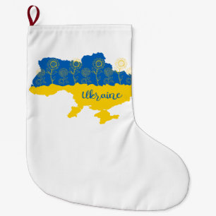 Grande Chaussette De Noël Carte de l'Ukraine avec tournesol et drapeau ukrai