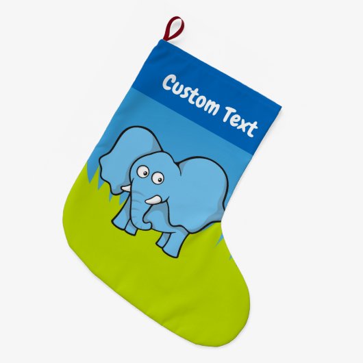 Grande Chaussette De Noël Cartoon bleu éléphant Noël Stocker (Devant (Accrochage))
