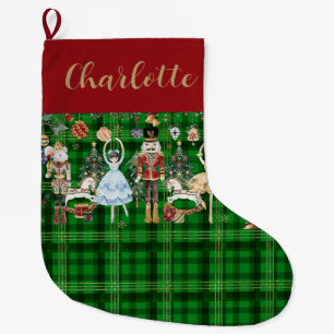 Grande Chaussette De Noël Casse-Noisette de Ballet Vintage Festif Carreaux V