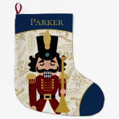 Grande Chaussette De Noël Casse-noix blanc Bleu et beige (Devant)