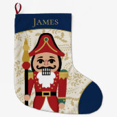 Grande Chaussette De Noël Casse-noix blanc Bleu et beige (Devant)