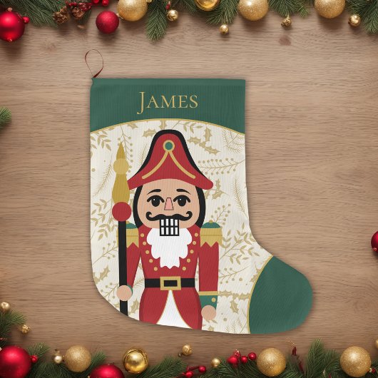 Grande Chaussette De Noël Casse-noix blanc vert et beige