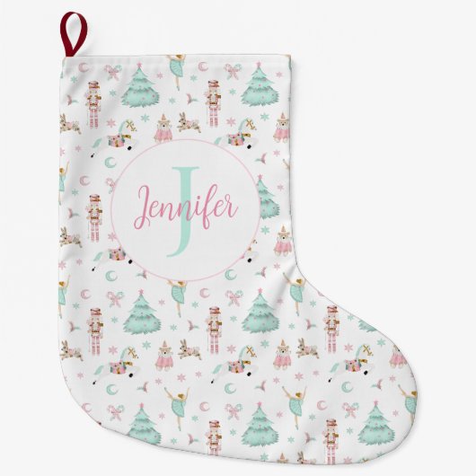 Grande Chaussette De Noël Casse-noix rose turquoise pastel (Devant)