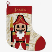 Grande Chaussette De Noël Casse-noix Whimsical Rouge et Beige (Devant)