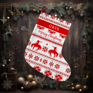 Grande Chaussette De Noël Cavalier de Rodéo Nordique Rouge Noël