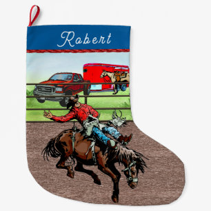 Grande Chaussette De Noël Cavalier de Rodéo Occidental Équitation de Cheval