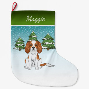 Grande Chaussette De Noël Cavalier King Charles Spaniel Blenheim en Hiver