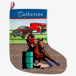 Grande Chaussette De Noël Cavalière de Rodéo Occidental Course de Barils