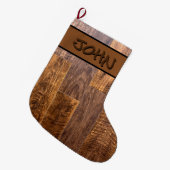 Grande Chaussette De Noël Cèdre | motif de bois rustique (Devant (Accrochage))