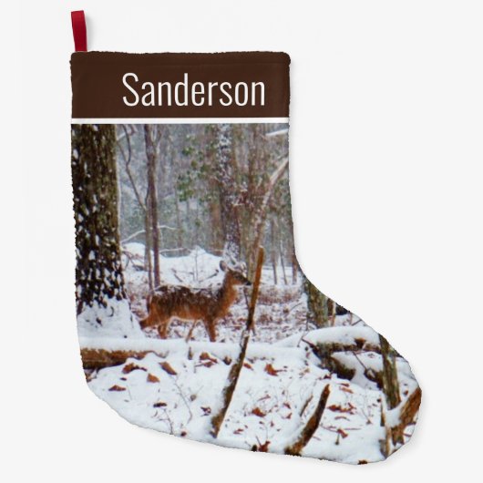 Grande Chaussette De Noël Cerf à queue blanche en neige Grande réserve de No (Devant)