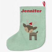 Grande Chaussette De Noël Cerf De Noël Dans Un Chapeau Rouge Retro Personnal (Dos)