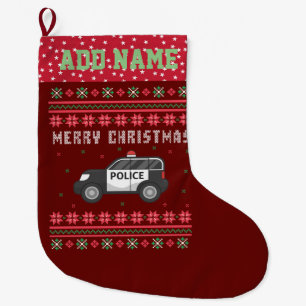 Grande Chaussette De Noël Chandail de Noël moche de la voiture de police