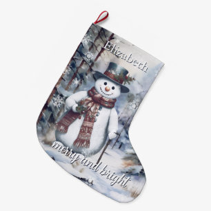 Grande Chaussette De Noël Charmant Snowman Aquarelle Forêt d'hiver Personnal