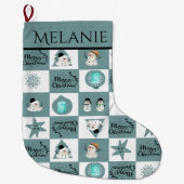 Grande Chaussette De Noël Charmant Snowman Turquoise (Devant)