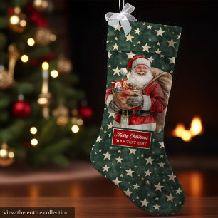 Grande Chaussette De Noël Charming Vintage Père Noël Stocking Personnalisé