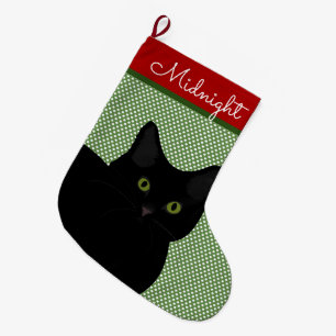 Grande Chaussette De Noël Chat à cheveux court noir - Yeux verts Personnali